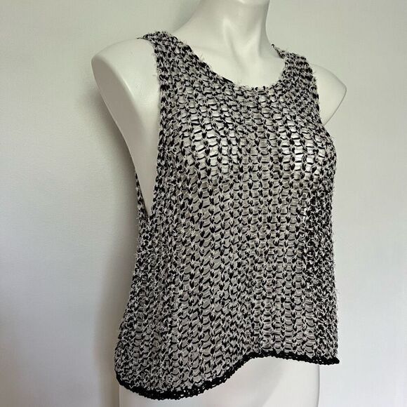 Eileen Fisher open knit black and white sleeveless crop top - Picture 5 of 9